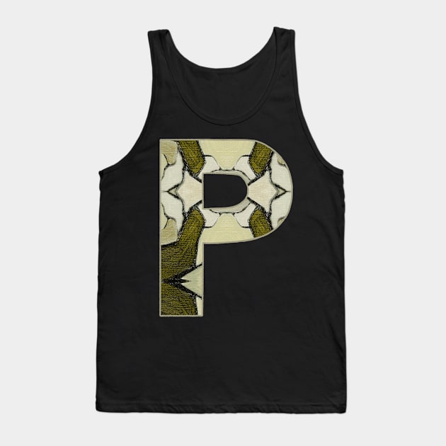 Letter P Monogram Initial Olive Green Pearl White Aesthetic Abstract Pattern Painting On Canvas Tank Top by Go Abstract Art